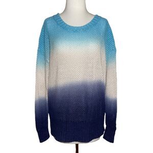 J Crew Women's Linen Knit Relaxed Fit Blue Ombre Sweater Pullover Size M Medium